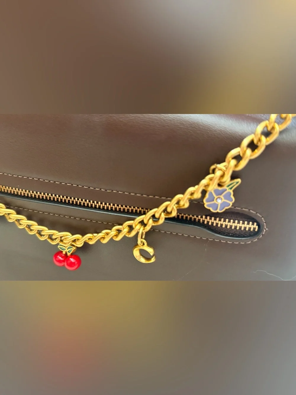 Designer-Inspired Jueqiba chain Bag charm Gold Chain and Cherry Charm
